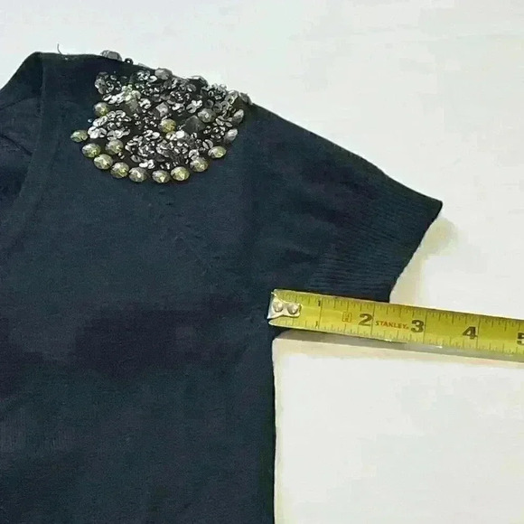 bebe Womens Black Sequins Round Neck Short Sleeve Sweater Top Academia Size XS - Picture 6 of 9